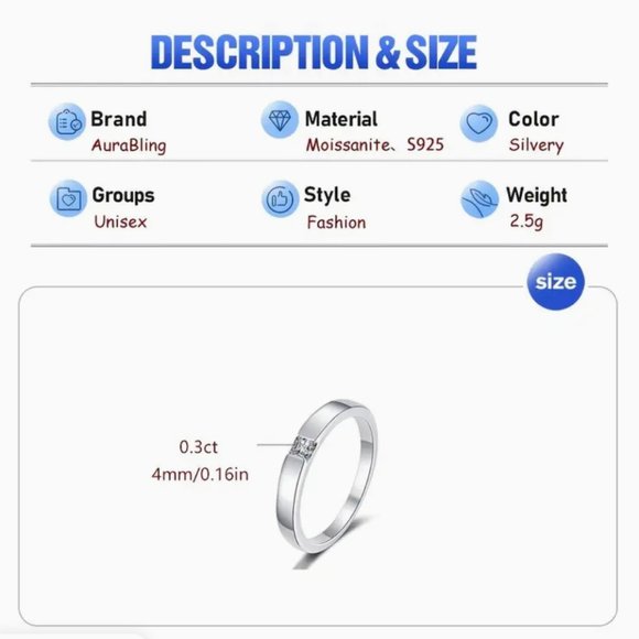 Dimond Ring Single Stone Silver 925 Band Simple Square Moissanite Ring SZ 9 NWT - Picture 4 of 8